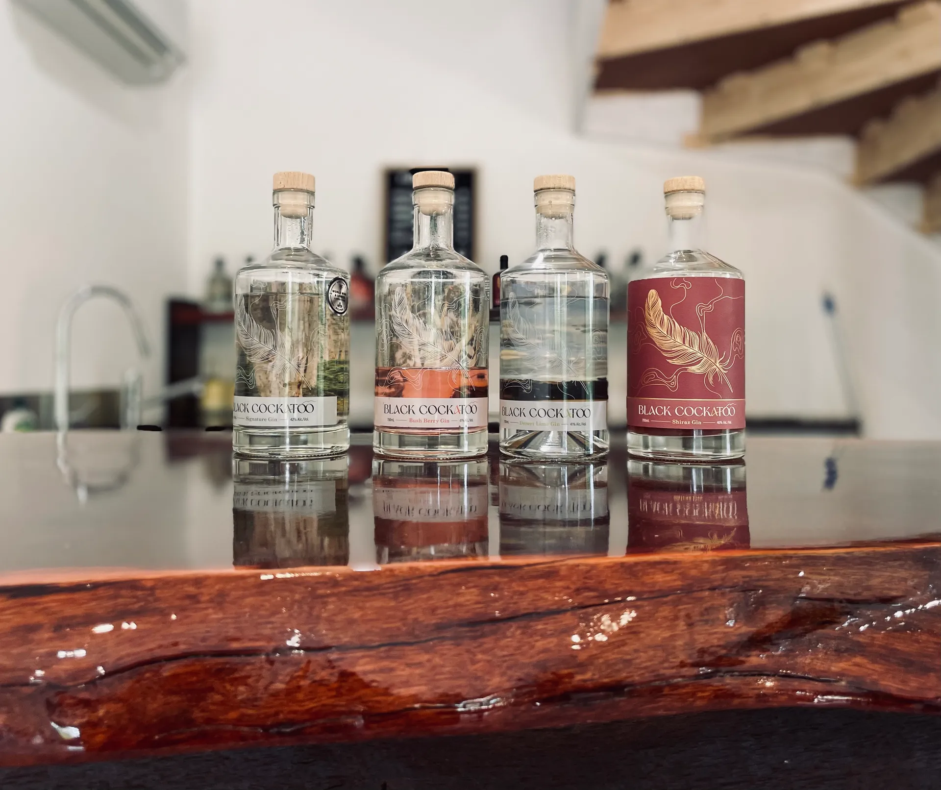 Black Cockatoo Distillery bottles on bar