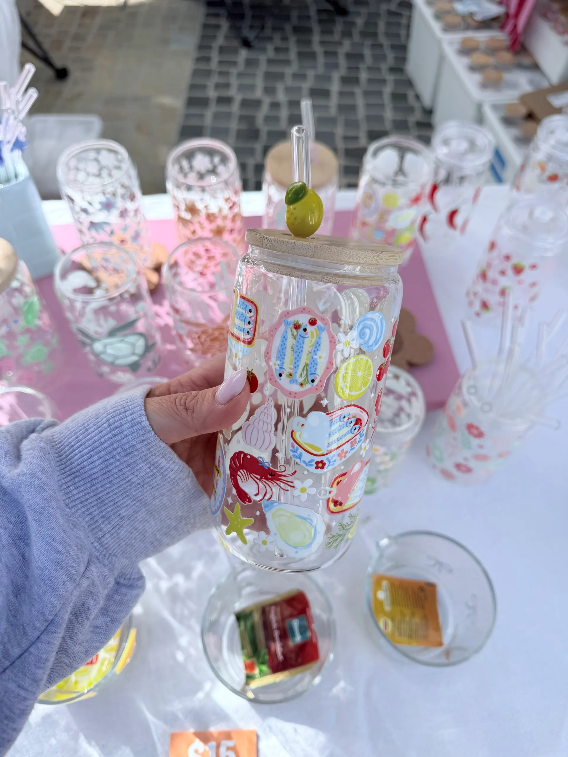 Glass drink bottles at stall