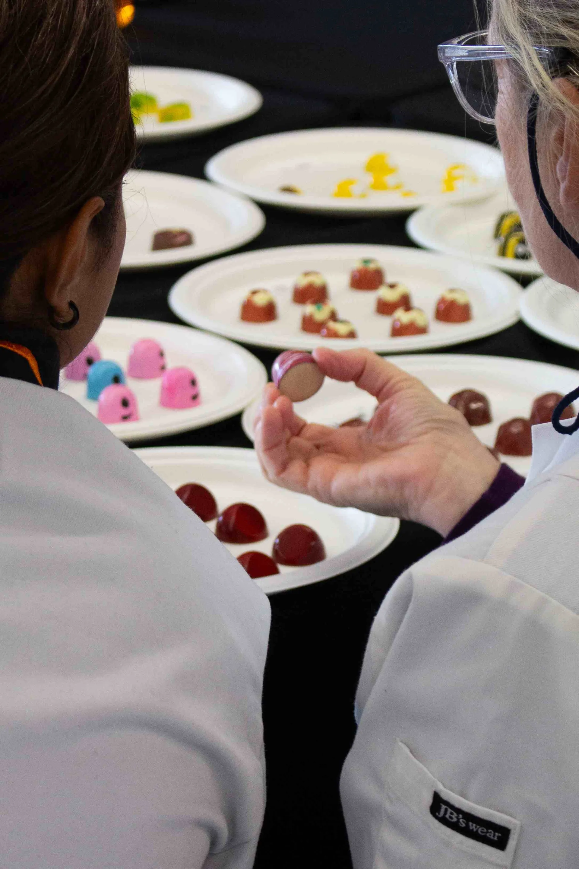 Judges evaluating chocolates at the Perth Royal Food Awards.