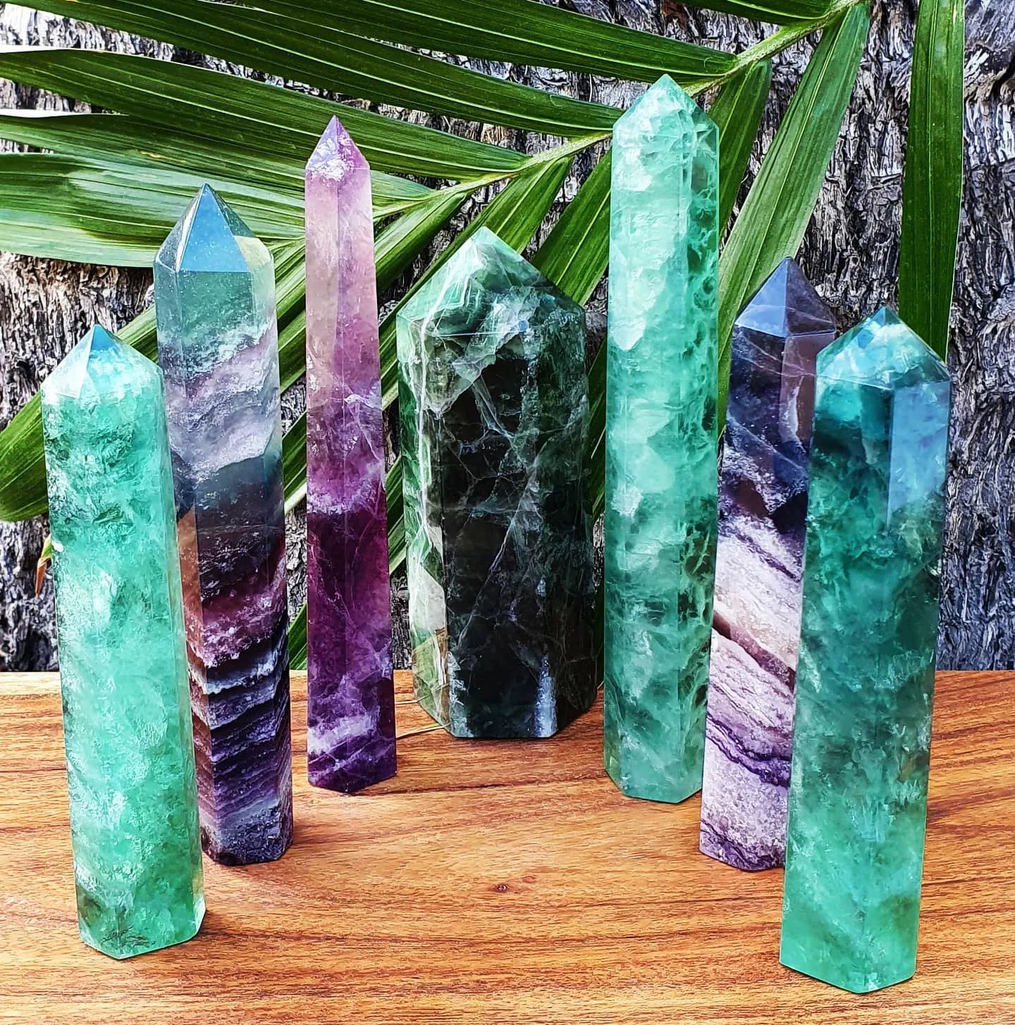 An assortment of purple and green crystals 