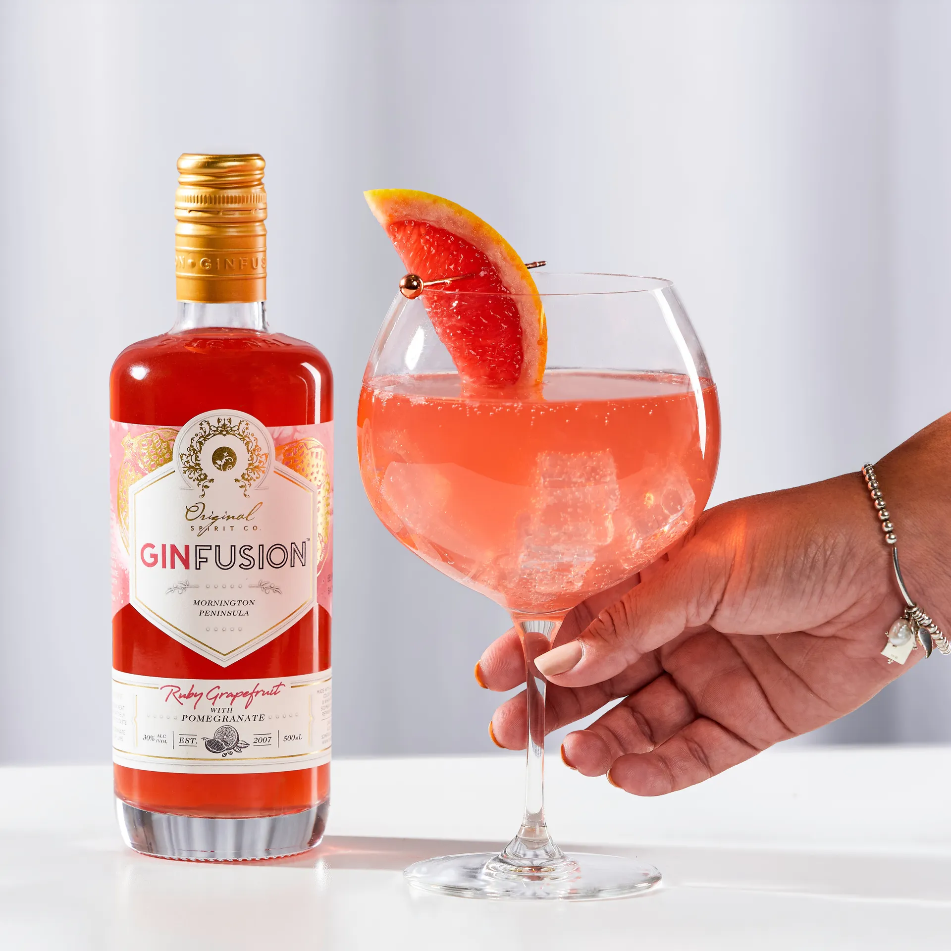 Gin Fusion bottle and glass 