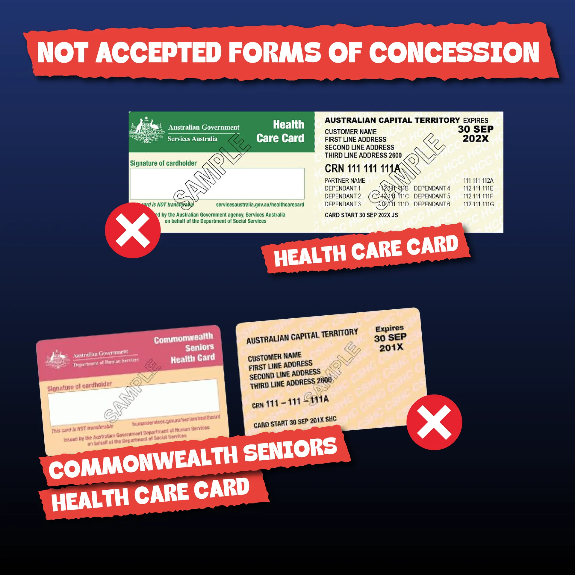 Concession Cards NOT accepted at the Perth Royal Show