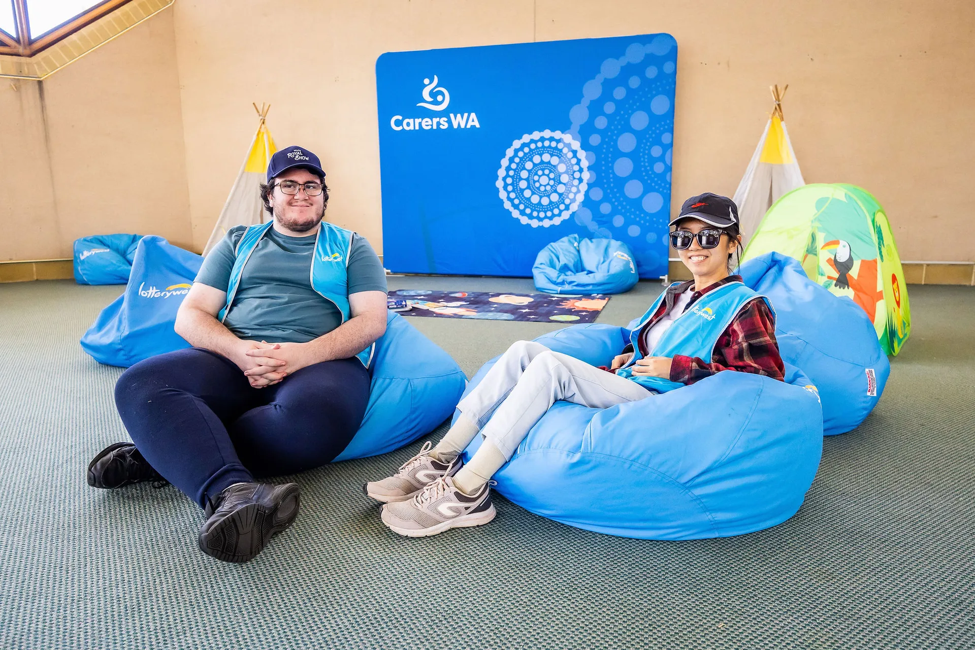Sensory Space beanbag chairs with Carers WA logo