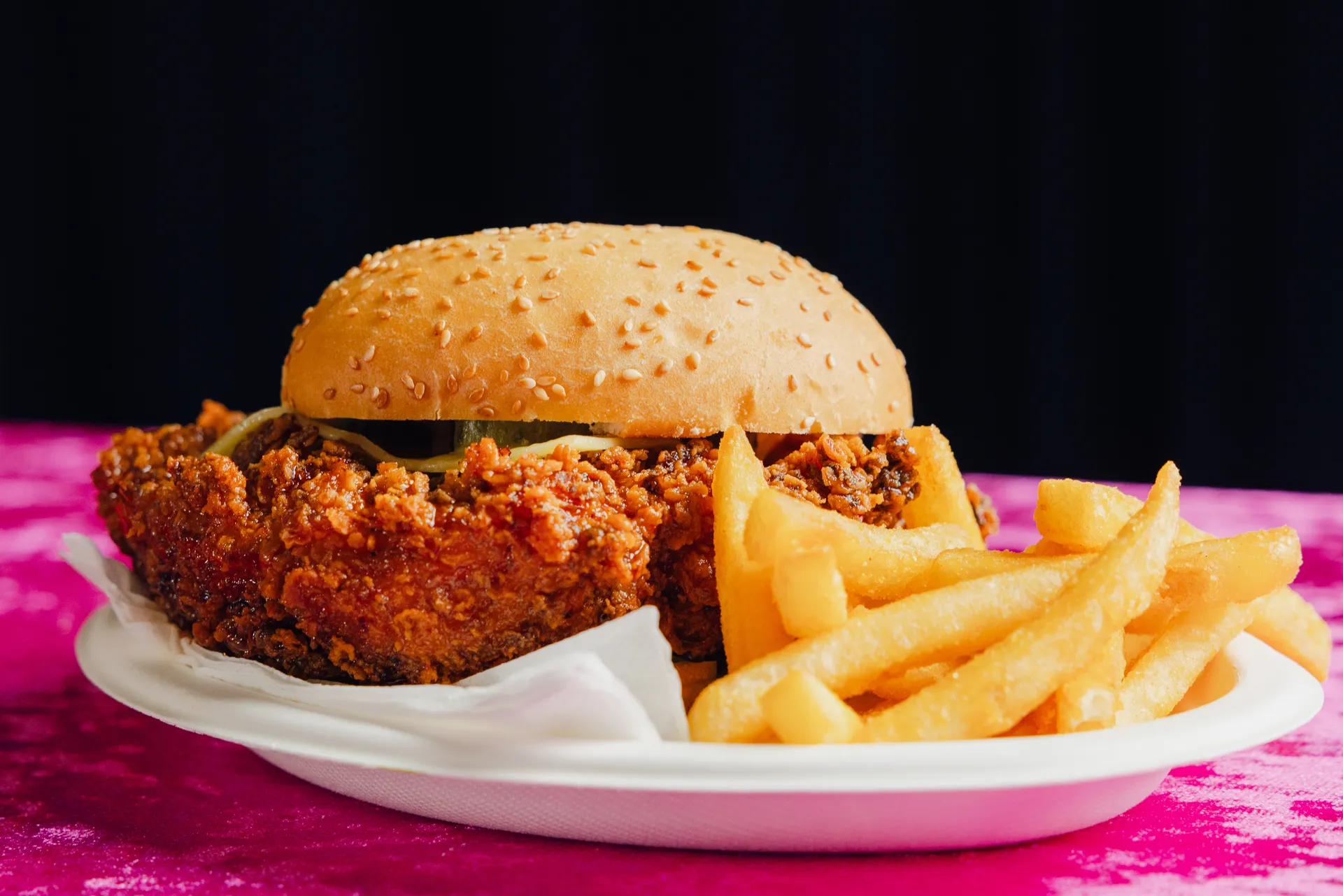 burger and chips