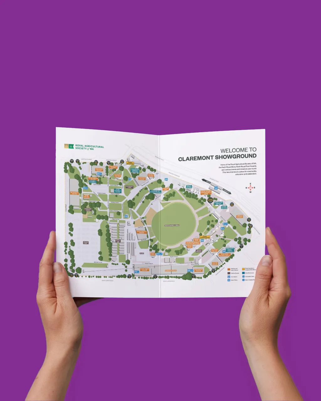Visitor map of Claremont Showground being held open.