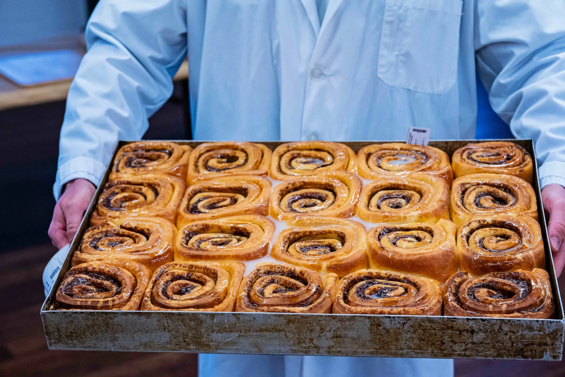 Freshly baked cinnamon scrolls presented for judging at the Perth Royal Food Awards, highlighting craftsmanship and quality baking.